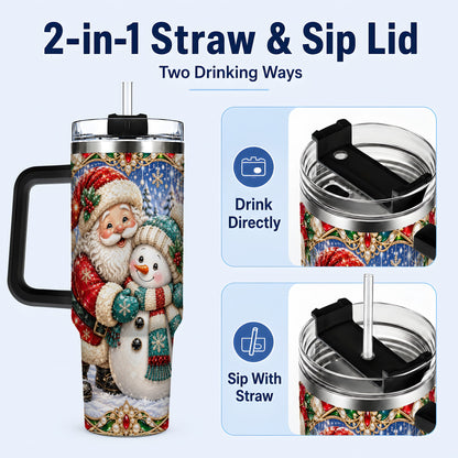 #pl[40oz|Black] Santa Snowman 40oz Tumbler with Handle, Christmas Travel Cup