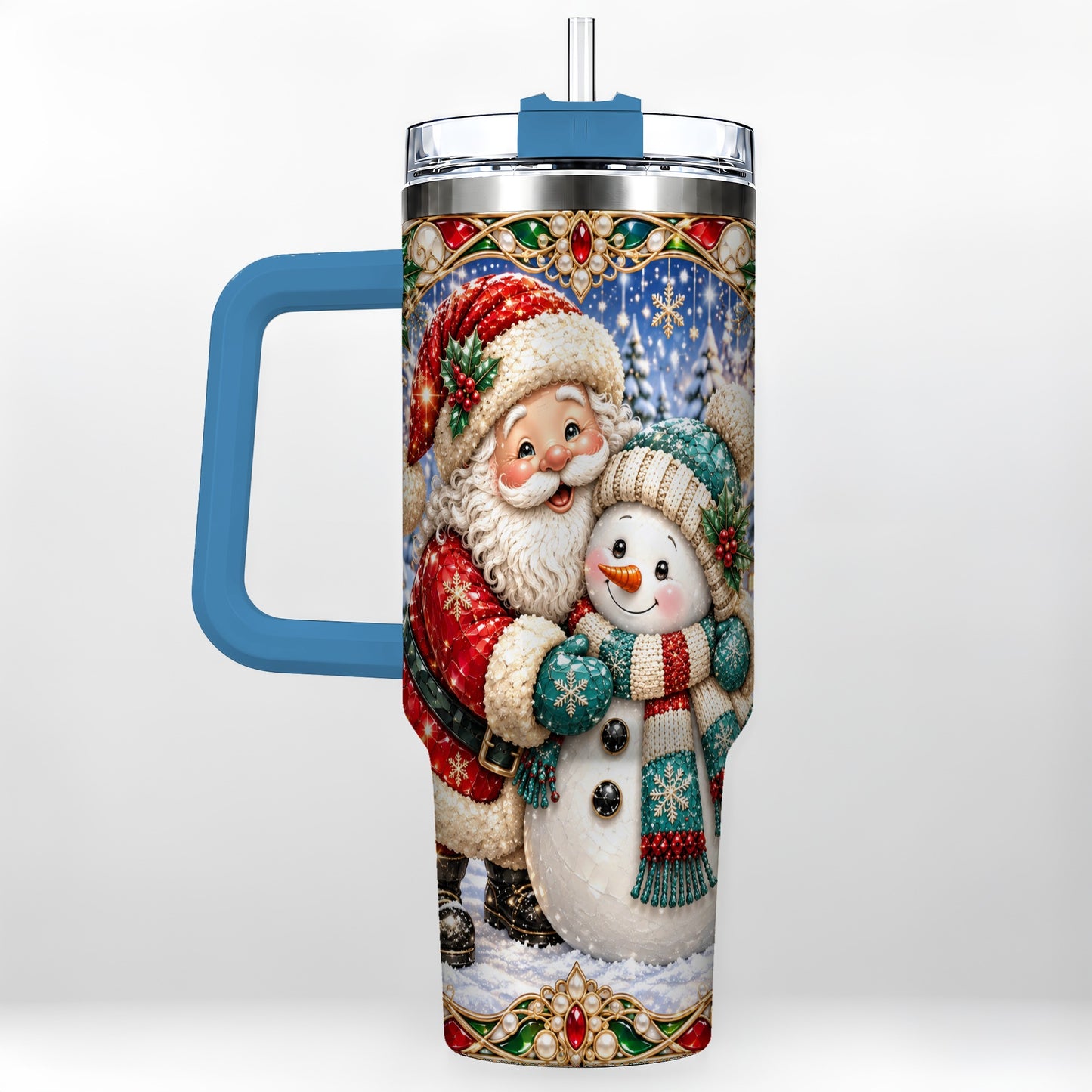 #pl[40oz|Blue] Santa Snowman 40oz Tumbler with Handle, Christmas Travel Cup