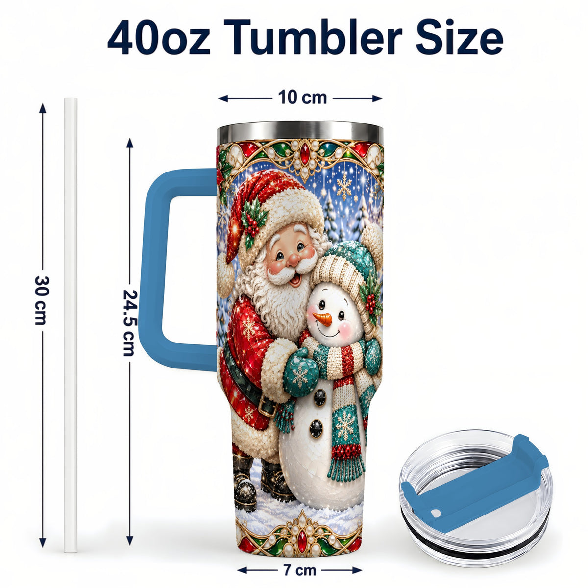 #pl[40oz|Blue] Santa Snowman 40oz Tumbler with Handle, Christmas Travel Cup