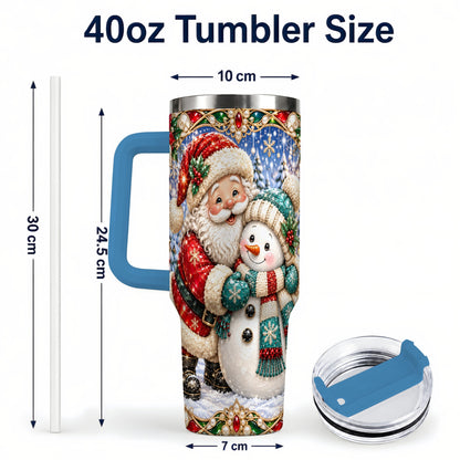 #pl[40oz|Blue] Santa Snowman 40oz Tumbler with Handle, Christmas Travel Cup
