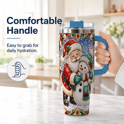#pl[40oz|Blue] Santa Snowman 40oz Tumbler with Handle, Christmas Travel Cup