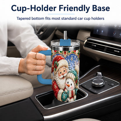 #pl[40oz|Blue] Santa Snowman 40oz Tumbler with Handle, Christmas Travel Cup