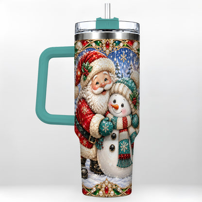 #pl[40oz|Green] Santa Snowman 40oz Tumbler with Handle, Christmas Travel Cup