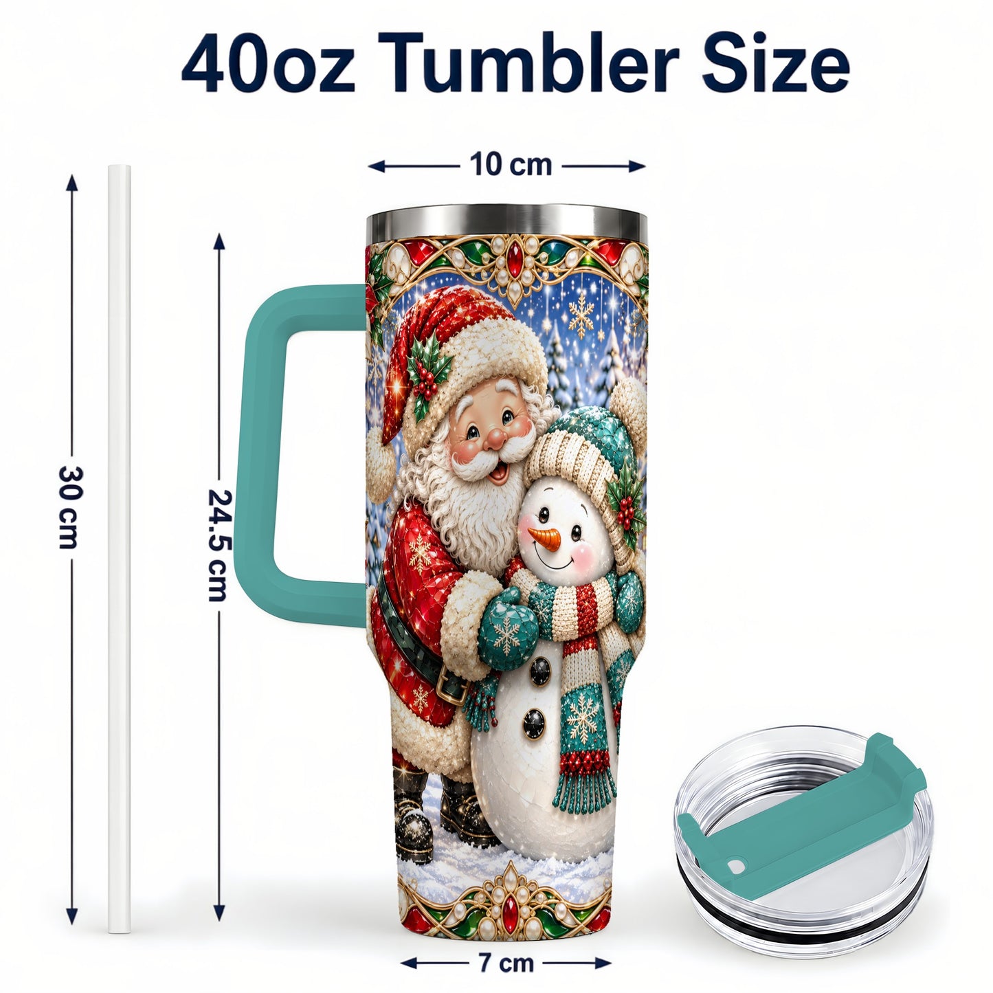 #pl[40oz|Green] Santa Snowman 40oz Tumbler with Handle, Christmas Travel Cup