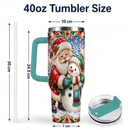 #pl[40oz|Green] Santa Snowman 40oz Tumbler with Handle, Christmas Travel Cup