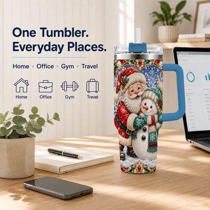 #pl[40oz|Blue] Santa Snowman 40oz Tumbler with Handle, Christmas Travel Cup