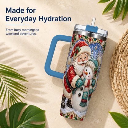 #pl[40oz|Blue] Santa Snowman 40oz Tumbler with Handle, Christmas Travel Cup