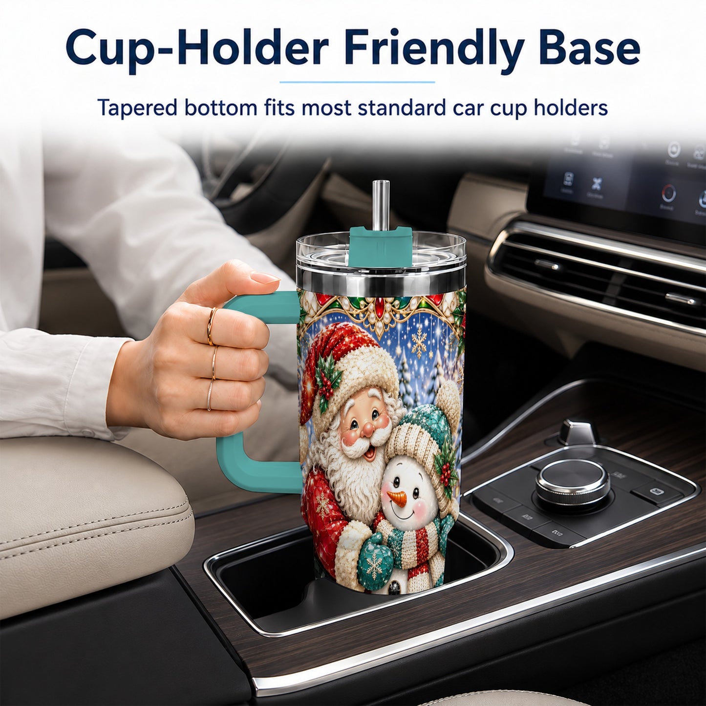 #pl[40oz|Green] Santa Snowman 40oz Tumbler with Handle, Christmas Travel Cup