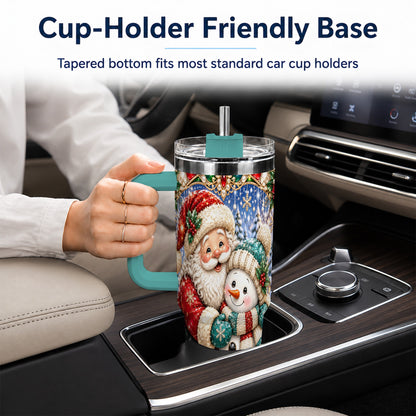 #pl[40oz|Green] Santa Snowman 40oz Tumbler with Handle, Christmas Travel Cup