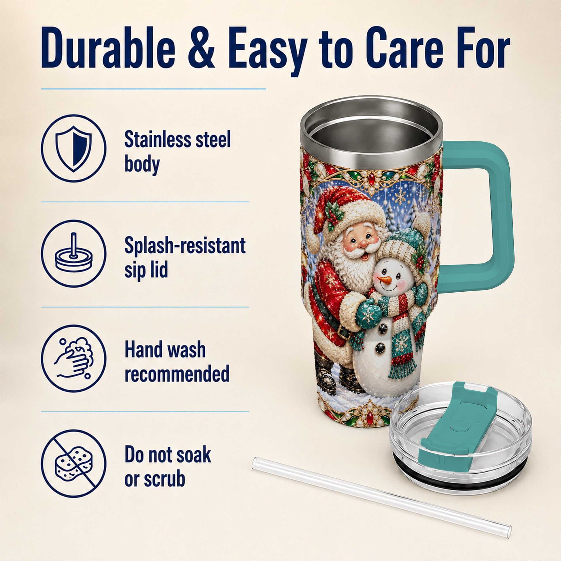 #pl[40oz|Green] Santa Snowman 40oz Tumbler with Handle, Christmas Travel Cup