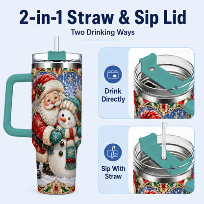 #pl[40oz|Green] Santa Snowman 40oz Tumbler with Handle, Christmas Travel Cup