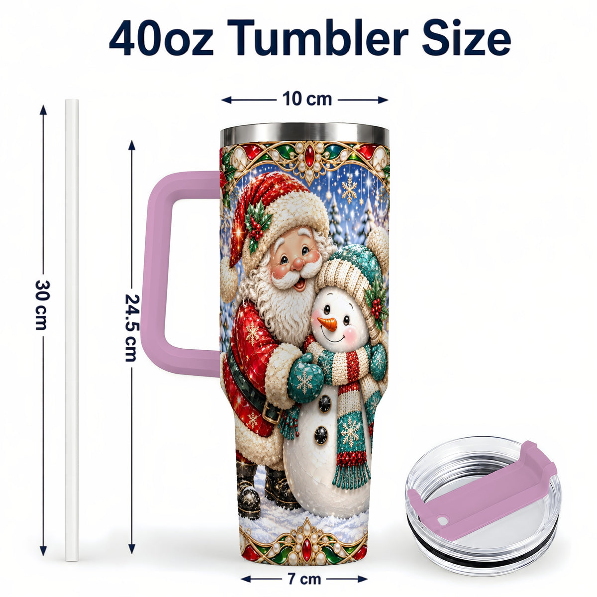 #pl[40oz|Pink] Santa Snowman 40oz Tumbler with Handle, Christmas Travel Cup