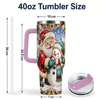 #pl[40oz|Pink] Santa Snowman 40oz Tumbler with Handle, Christmas Travel Cup