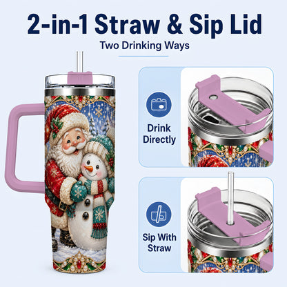 #pl[40oz|Pink] Santa Snowman 40oz Tumbler with Handle, Christmas Travel Cup