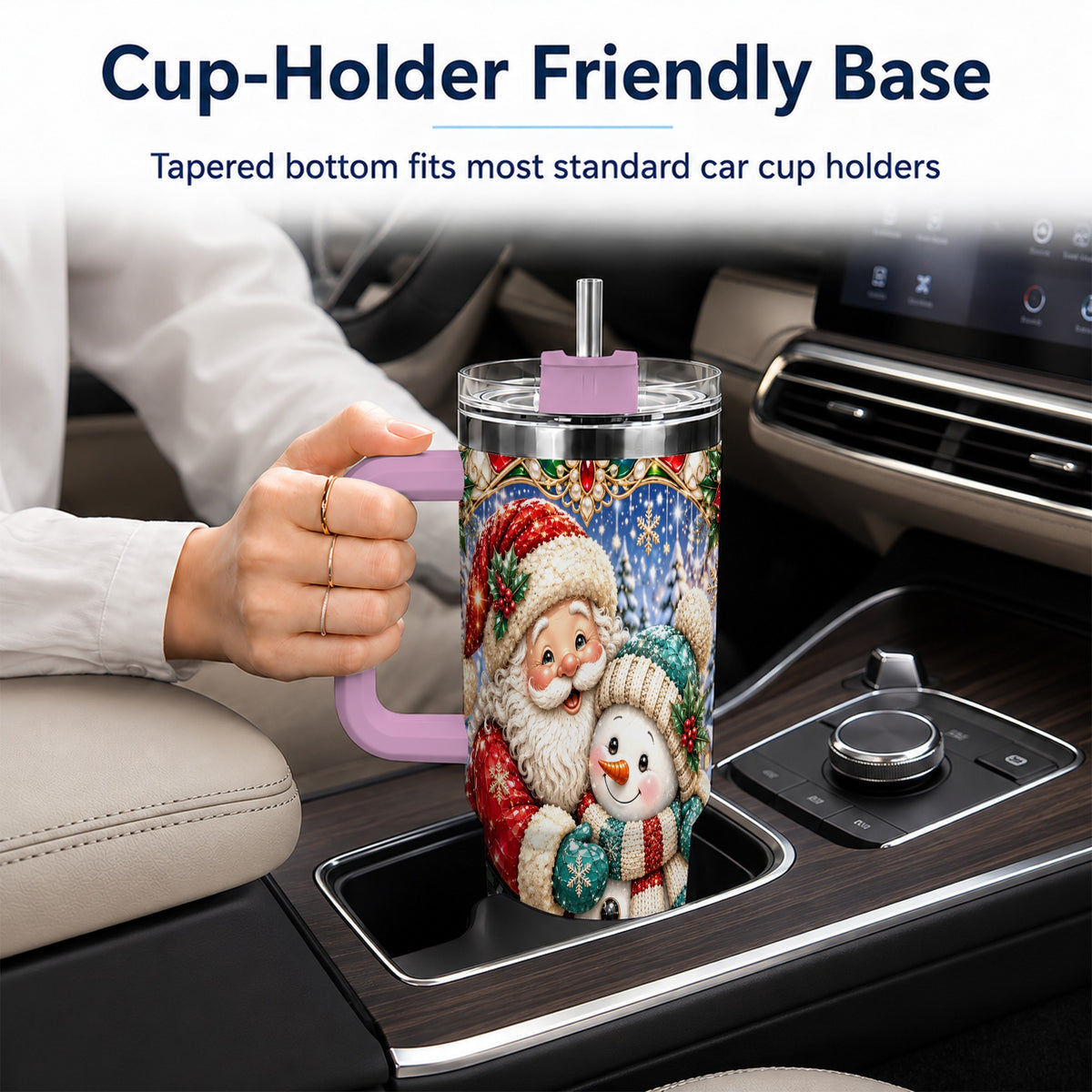 #pl[40oz|Pink] Santa Snowman 40oz Tumbler with Handle, Christmas Travel Cup