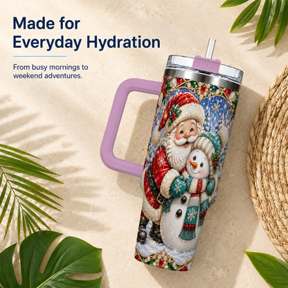 #pl[40oz|Pink] Santa Snowman 40oz Tumbler with Handle, Christmas Travel Cup
