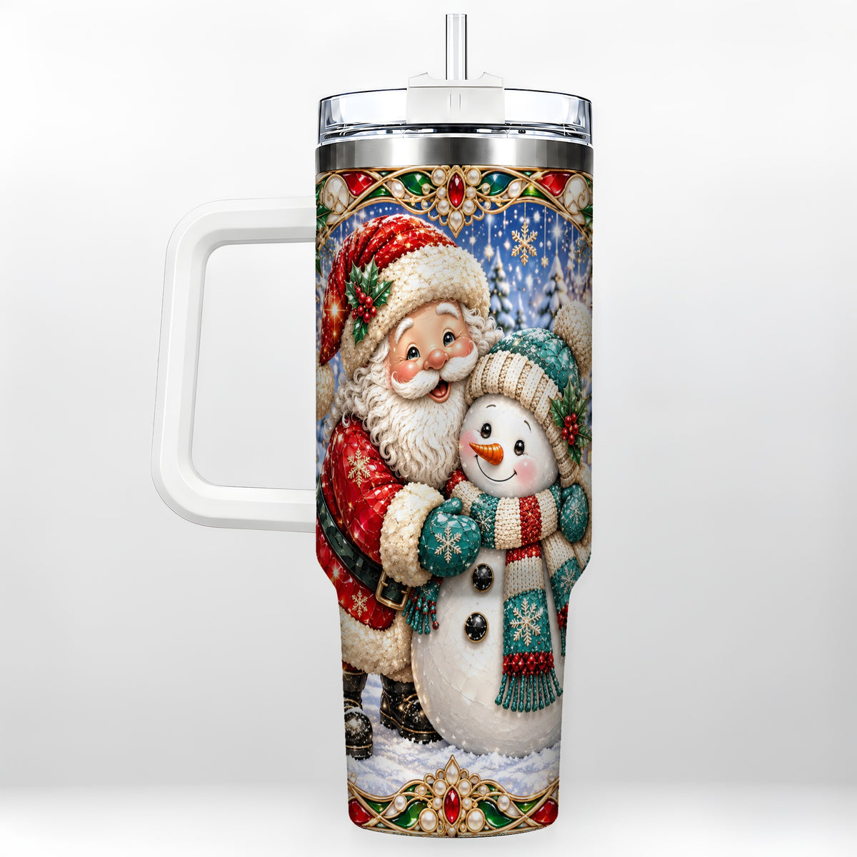 Santa Snowman 40oz Tumbler with Handle, Christmas Travel Cup