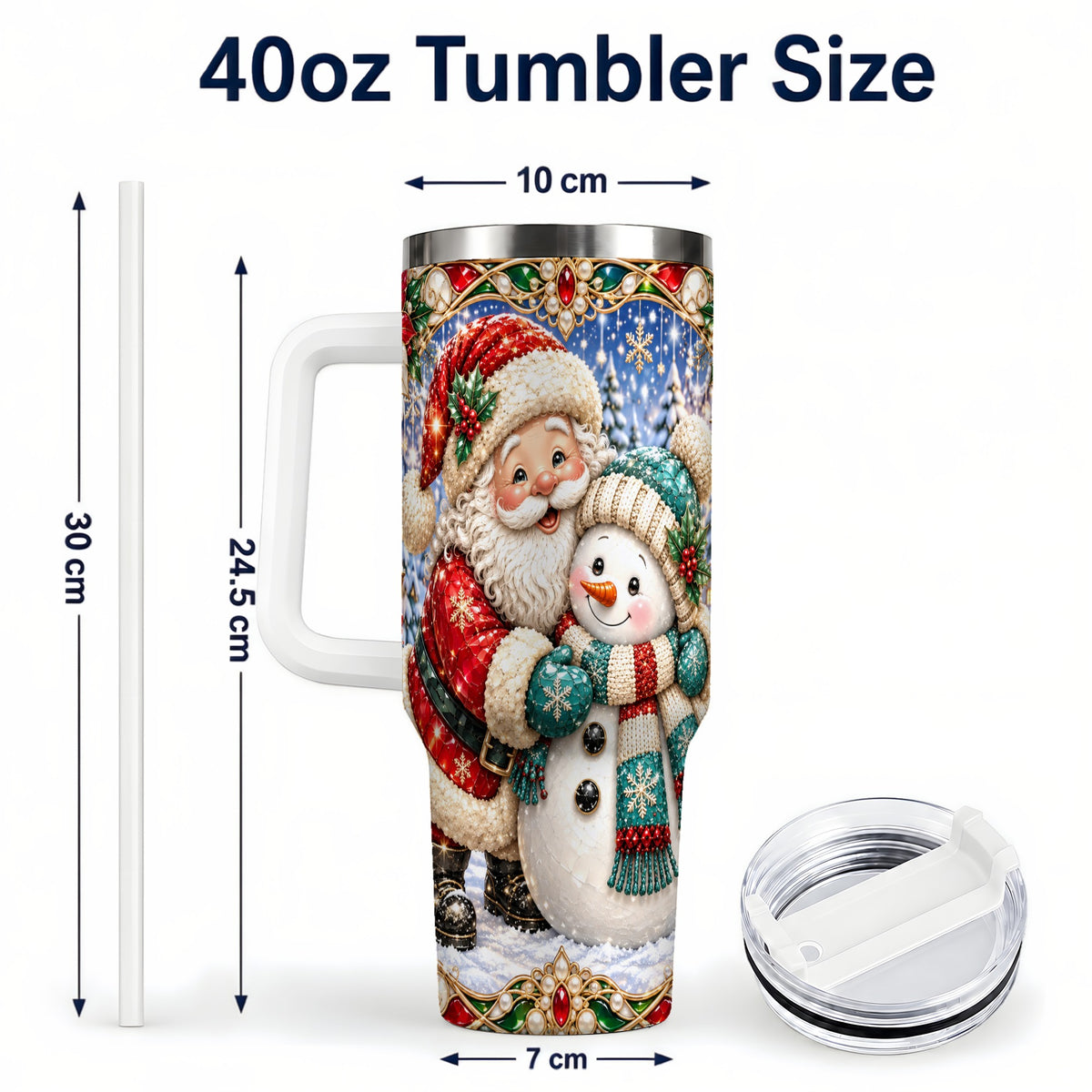 #pl[40oz|White] Santa Snowman 40oz Tumbler with Handle, Christmas Travel Cup