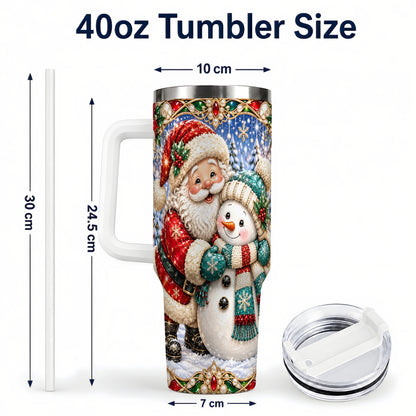 #pl[40oz|White] Santa Snowman 40oz Tumbler with Handle, Christmas Travel Cup