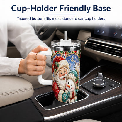 #pl[40oz|White] Santa Snowman 40oz Tumbler with Handle, Christmas Travel Cup