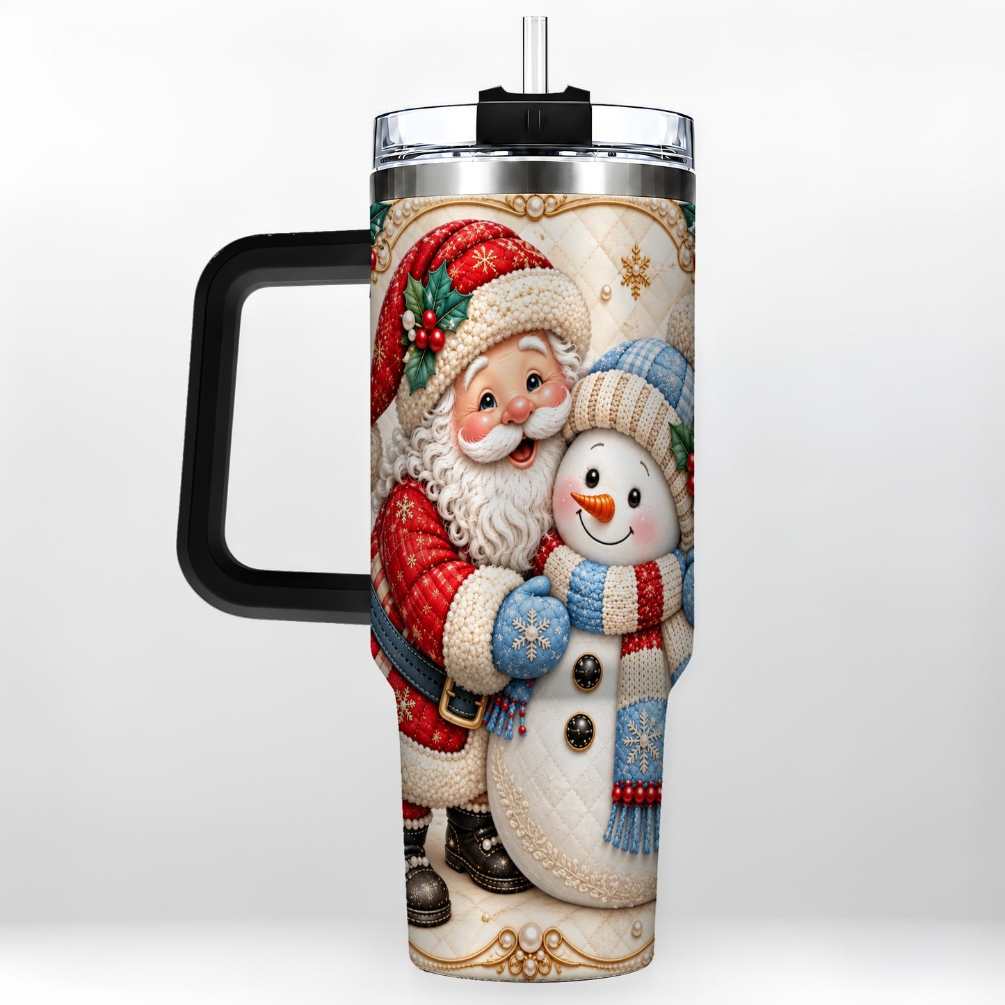 #pl[40oz|Black] Santa Snowman 40oz Tumbler with Handle, Christmas Stainless Steel Cup