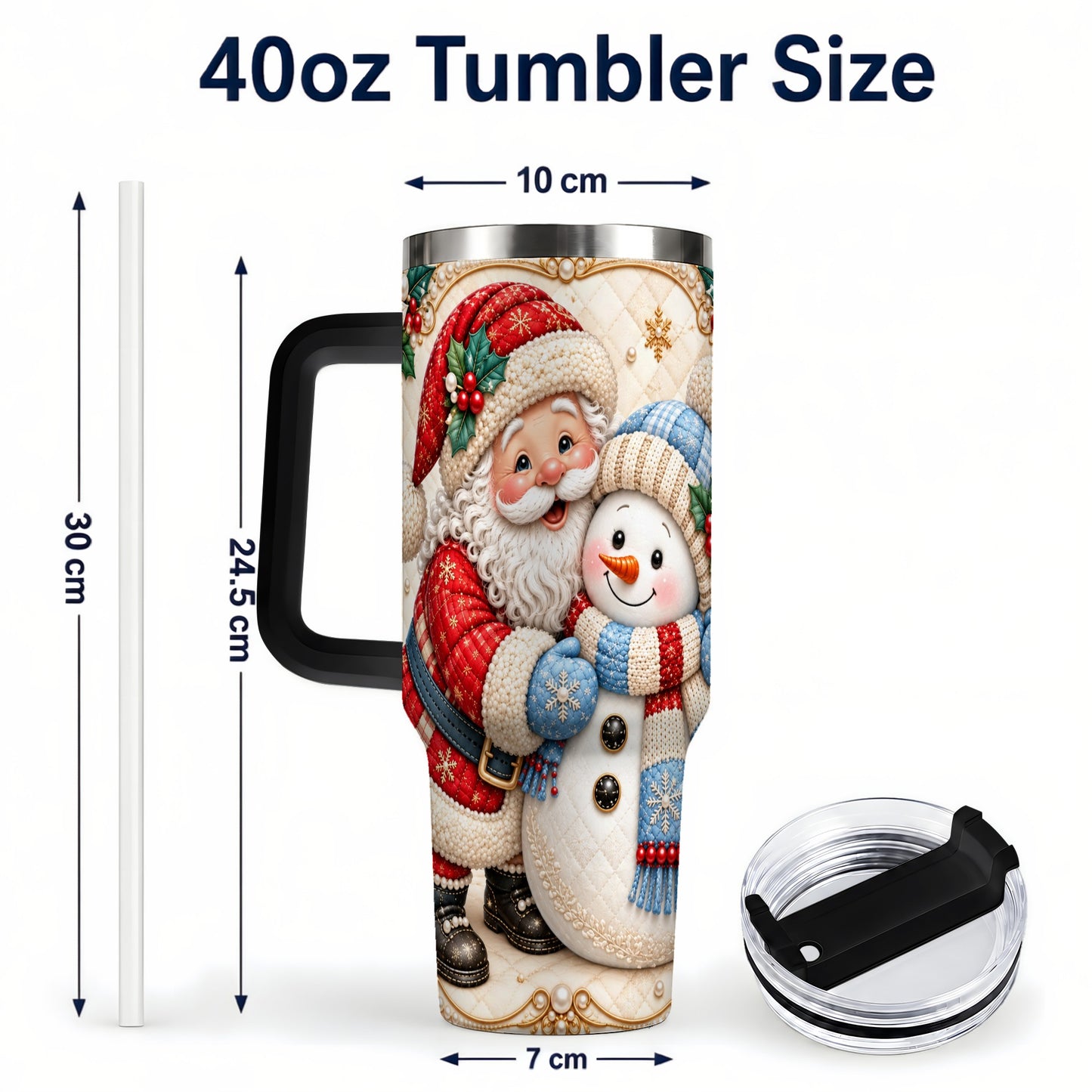 #pl[40oz|Black] Santa Snowman 40oz Tumbler with Handle, Christmas Stainless Steel Cup