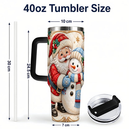 #pl[40oz|Black] Santa Snowman 40oz Tumbler with Handle, Christmas Stainless Steel Cup