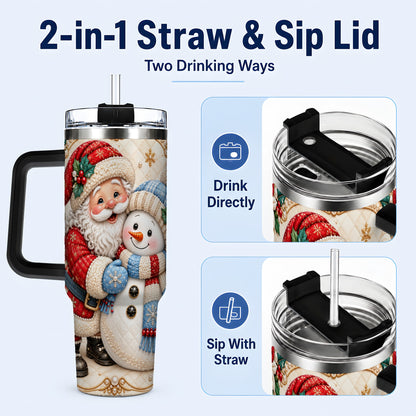 #pl[40oz|Black] Santa Snowman 40oz Tumbler with Handle, Christmas Stainless Steel Cup