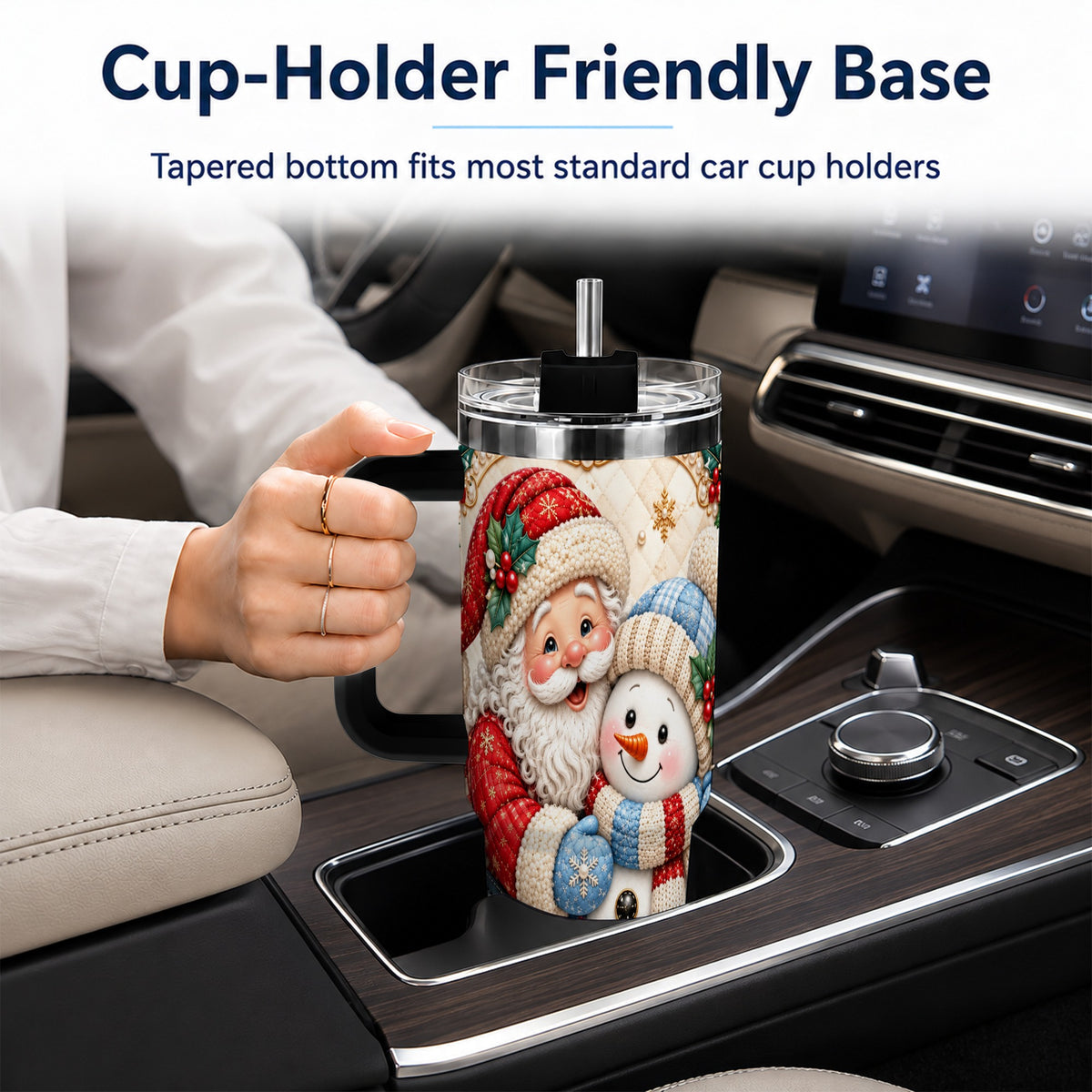 #pl[40oz|Black] Santa Snowman 40oz Tumbler with Handle, Christmas Stainless Steel Cup
