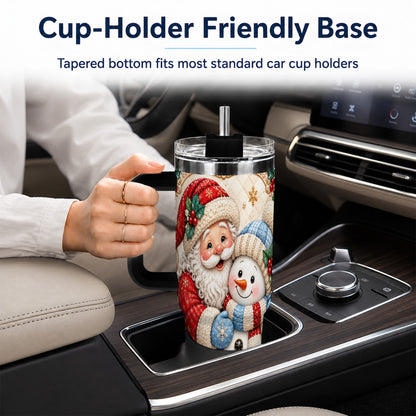 #pl[40oz|Black] Santa Snowman 40oz Tumbler with Handle, Christmas Stainless Steel Cup