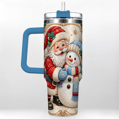 #pl[40oz|Blue] Santa Snowman 40oz Tumbler with Handle, Christmas Stainless Steel Cup