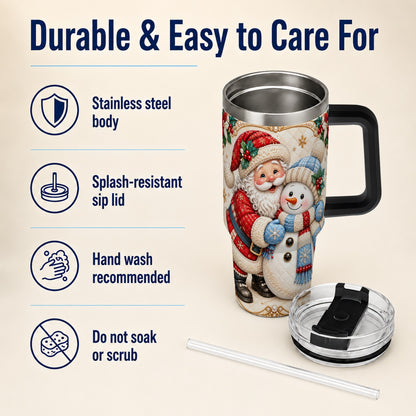 #pl[40oz|Black] Santa Snowman 40oz Tumbler with Handle, Christmas Stainless Steel Cup