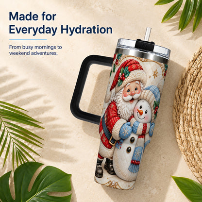 #pl[40oz|Black] Santa Snowman 40oz Tumbler with Handle, Christmas Stainless Steel Cup