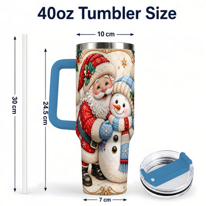 #pl[40oz|Blue] Santa Snowman 40oz Tumbler with Handle, Christmas Stainless Steel Cup