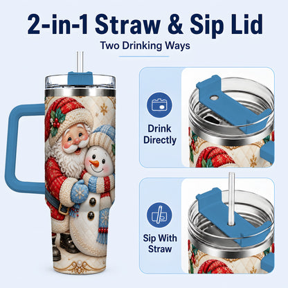 #pl[40oz|Blue] Santa Snowman 40oz Tumbler with Handle, Christmas Stainless Steel Cup