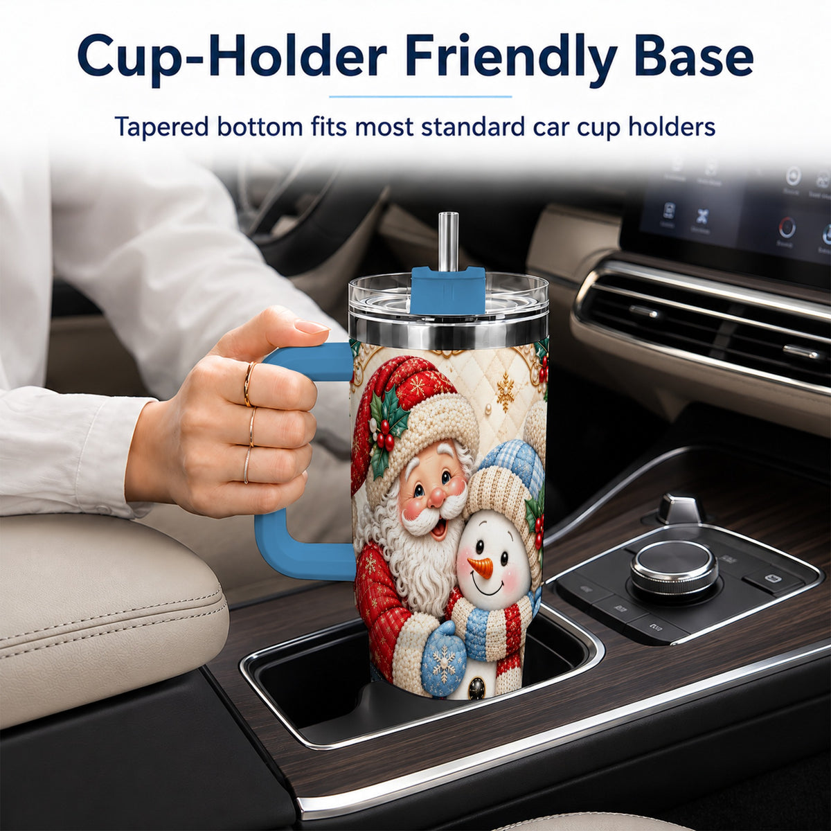 #pl[40oz|Blue] Santa Snowman 40oz Tumbler with Handle, Christmas Stainless Steel Cup