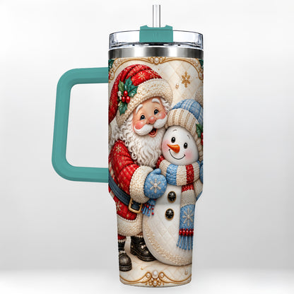 #pl[40oz|Green] Santa Snowman 40oz Tumbler with Handle, Christmas Stainless Steel Cup