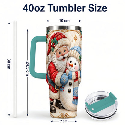 #pl[40oz|Green] Santa Snowman 40oz Tumbler with Handle, Christmas Stainless Steel Cup