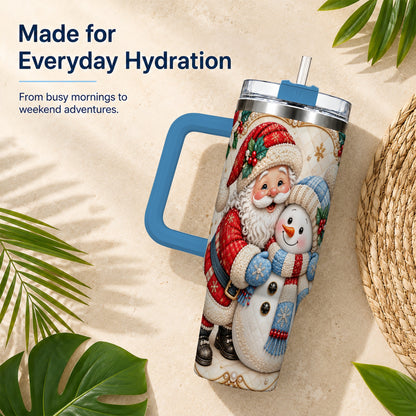 #pl[40oz|Blue] Santa Snowman 40oz Tumbler with Handle, Christmas Stainless Steel Cup