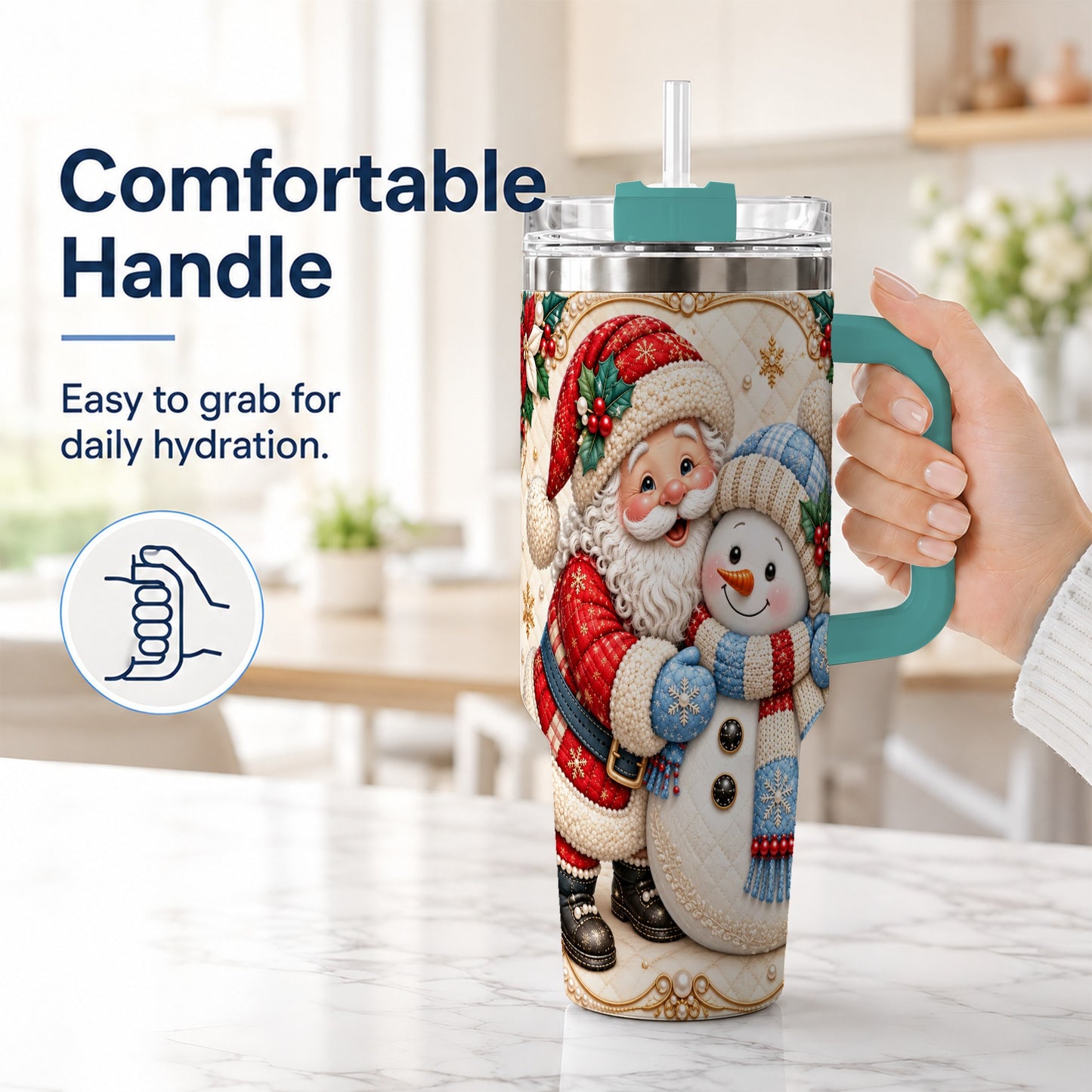 #pl[40oz|Green] Santa Snowman 40oz Tumbler with Handle, Christmas Stainless Steel Cup