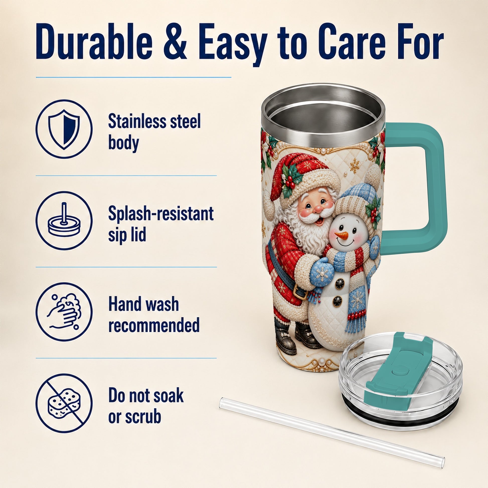 #pl[40oz|Green] Santa Snowman 40oz Tumbler with Handle, Christmas Stainless Steel Cup