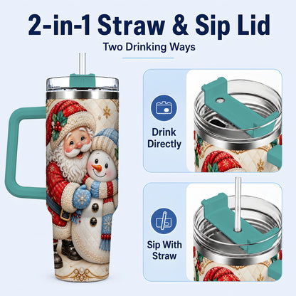 #pl[40oz|Green] Santa Snowman 40oz Tumbler with Handle, Christmas Stainless Steel Cup