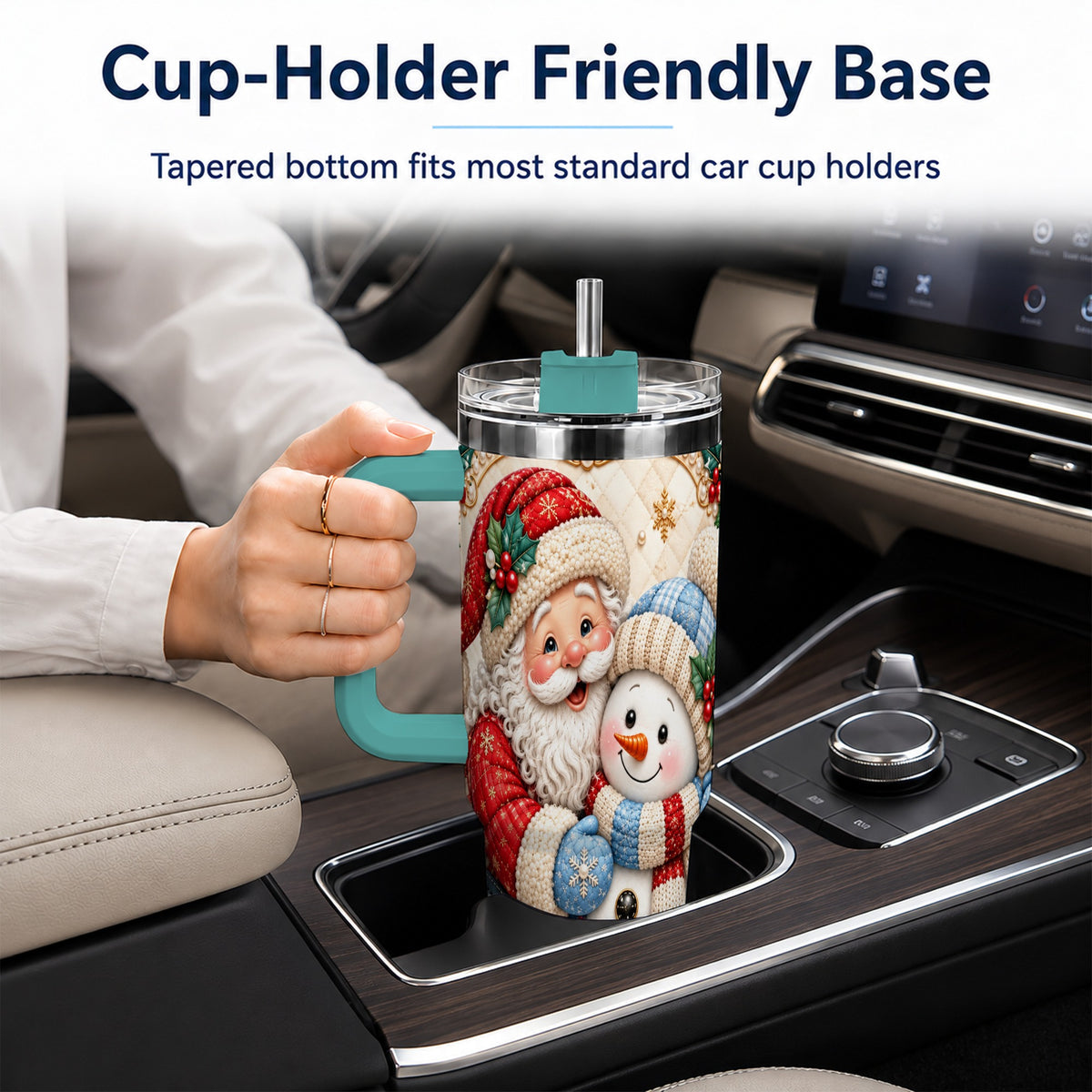 #pl[40oz|Green] Santa Snowman 40oz Tumbler with Handle, Christmas Stainless Steel Cup