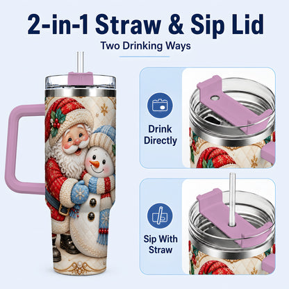 #pl[40oz|Pink] Santa Snowman 40oz Tumbler with Handle, Christmas Stainless Steel Cup