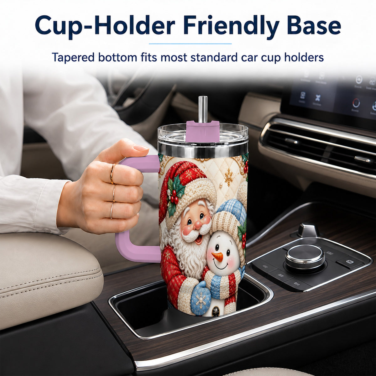 #pl[40oz|Pink] Santa Snowman 40oz Tumbler with Handle, Christmas Stainless Steel Cup