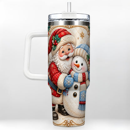 Santa Snowman 40oz Tumbler with Handle, Christmas Stainless Steel Cup