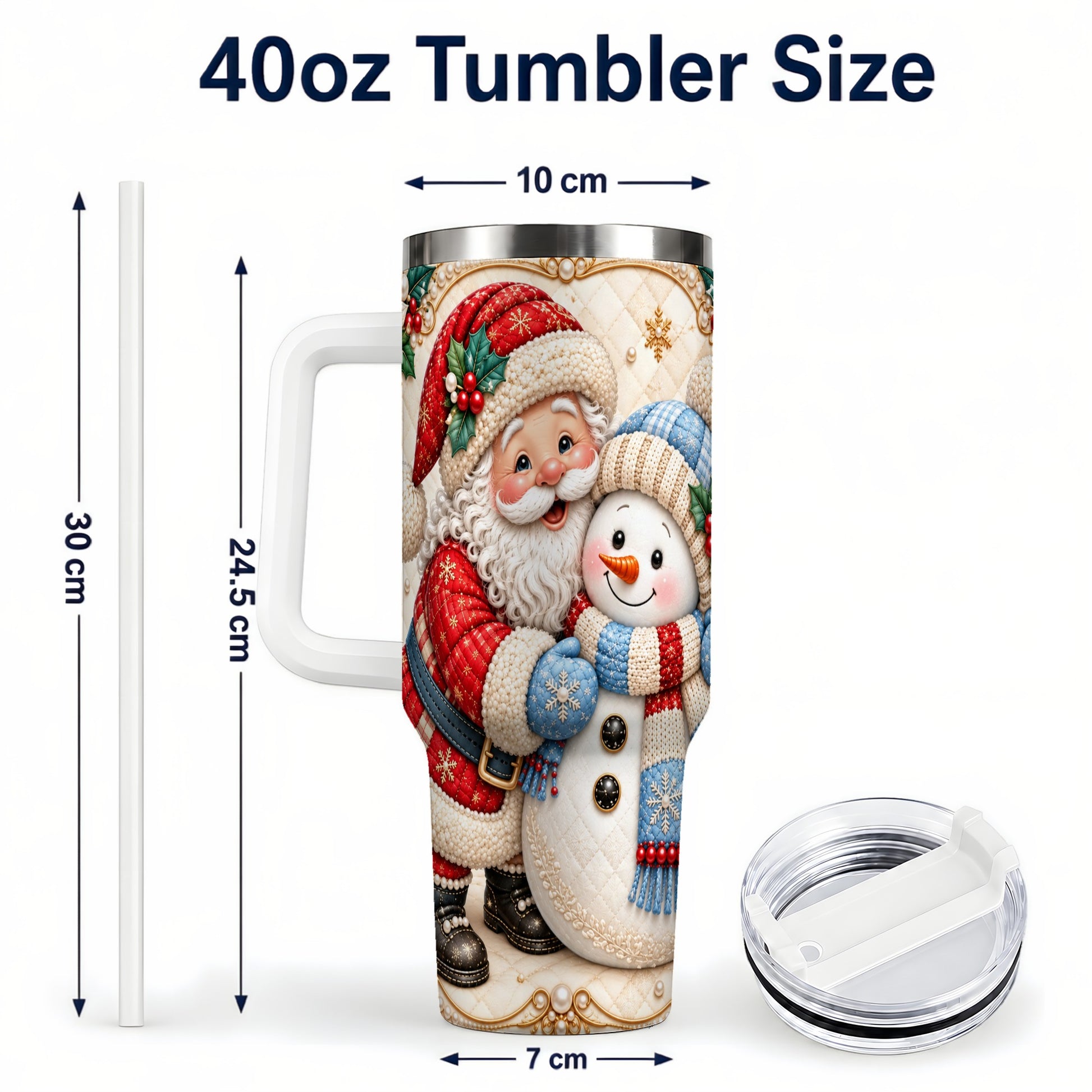 #pl[40oz|White] Santa Snowman 40oz Tumbler with Handle, Christmas Stainless Steel Cup