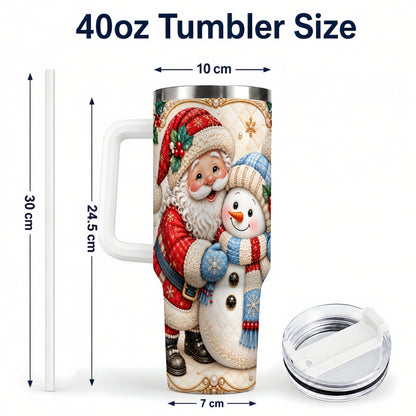 #pl[40oz|White] Santa Snowman 40oz Tumbler with Handle, Christmas Stainless Steel Cup
