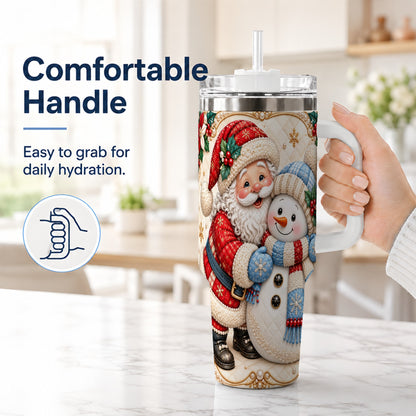 #pl[40oz|White] Santa Snowman 40oz Tumbler with Handle, Christmas Stainless Steel Cup