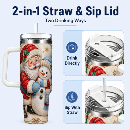 #pl[40oz|White] Santa Snowman 40oz Tumbler with Handle, Christmas Stainless Steel Cup